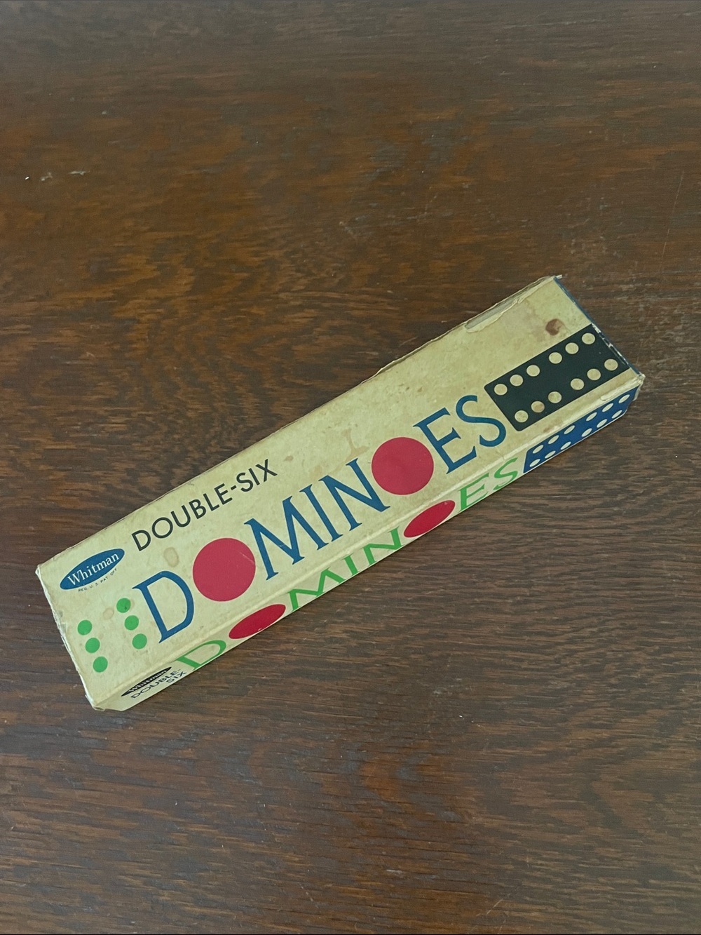 Whitman Double-Six Dominoes Box - Red, Blue, Green